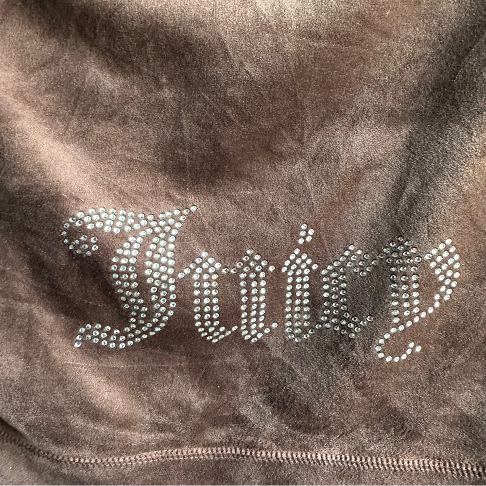 Juicy Couture Brown Velour Hoodie Rhinestone Y2K Cropped Full Zip‎ Sz S - Picture 2 of 11